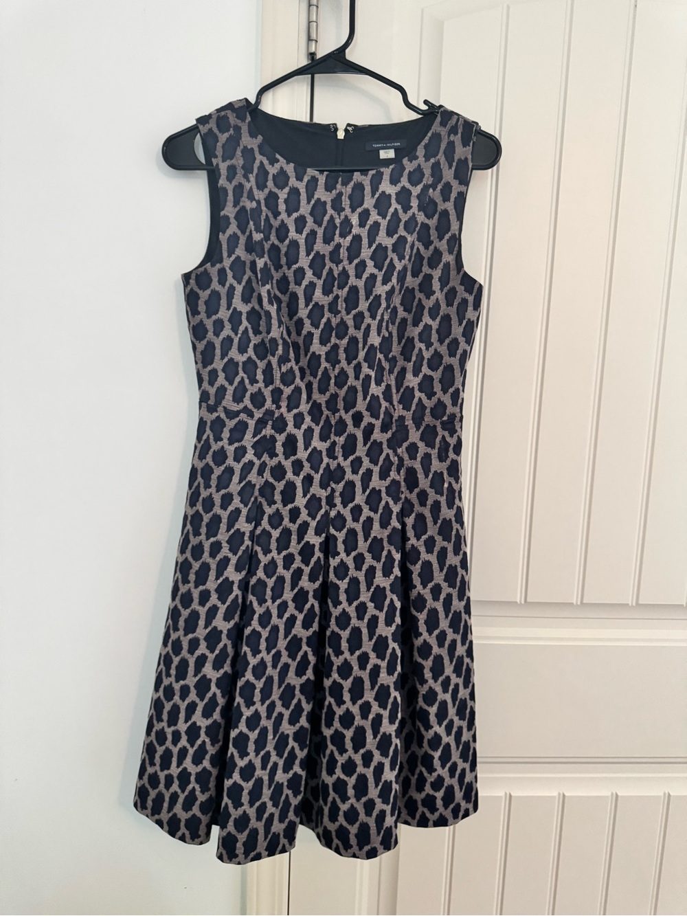 Tommy Hilfiger Navy and Gray Sleeveless Jacquard Fit-and-Flare Dress
